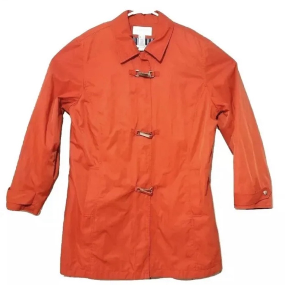 Liz Claiborne LizSport Womens Orange/Red Trench Rain Coat Large Spring Jacket